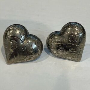 Sterling Silver Etched Puffed Heart 925 Stud Post Earrings